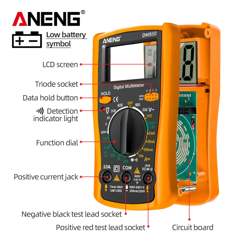 ANENG DM850 Multimetr Cyfrowy Automatyczny Profesjonalny 1999 Odczytów Tester Napięcia AC/DC Automatyczny Tester Rezystancji Prądu Amperomierz Detektor Narzędzie — 2