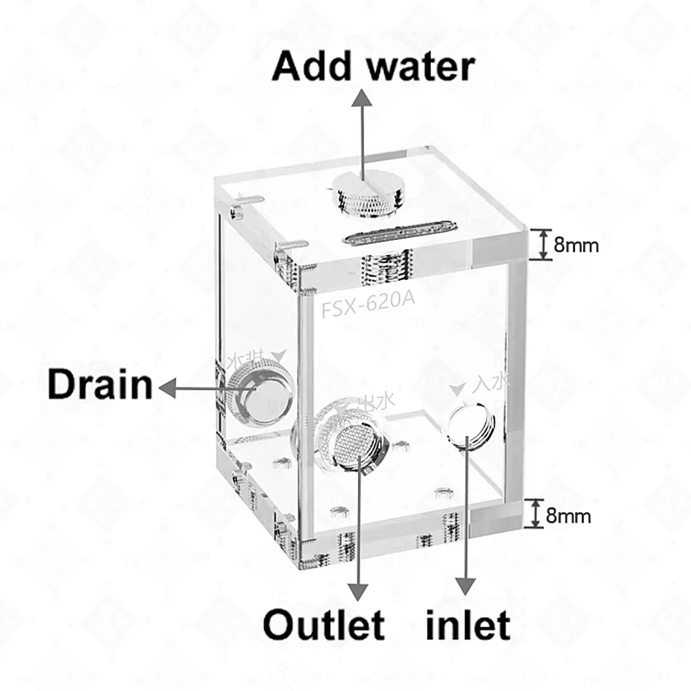 FREEZEMOD 80/120/200/320/360mm Square Acrylic Water Tank with Outlet Filter Screen Silver/black Mounting Bracket FXSX-F620