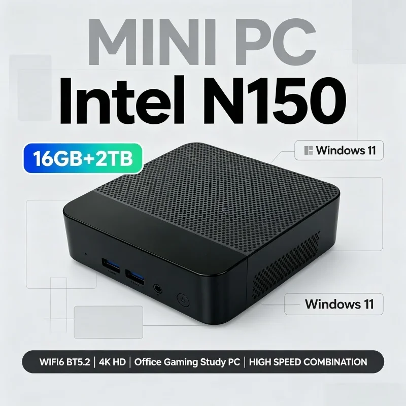Intel N150 Compact Mini Desktop PC 16GB RAM 1TB/2TB SSD WiFi6 BT5.2 Portable Mini PC 4K Output for Office Gaming Home Study