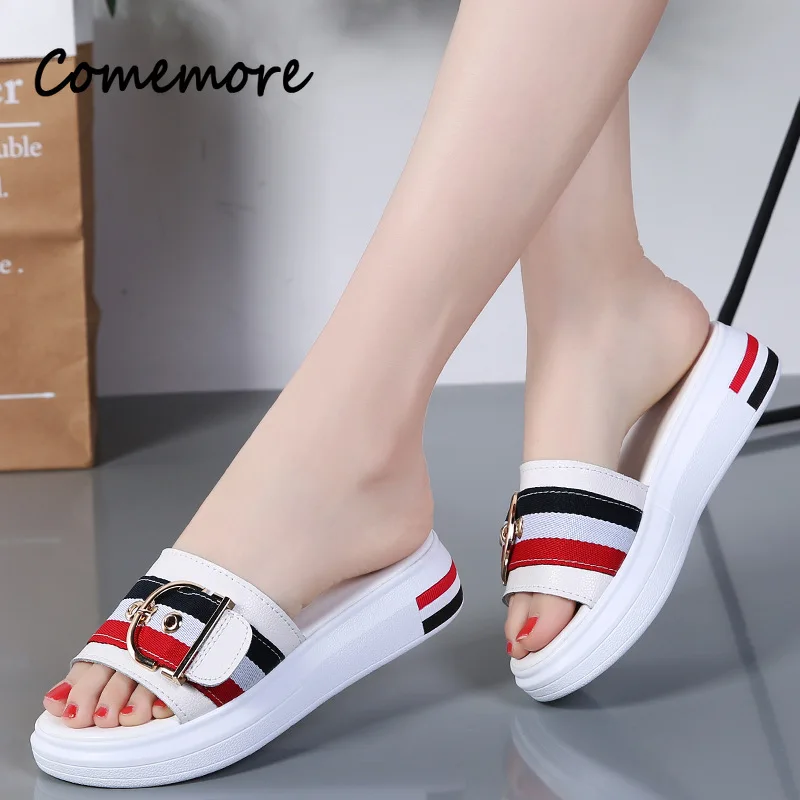 Comemore 2023 Women Slippers Flat Shoes Woman Comfortable Female Sandals Ladies Luxury Home Platform Slides Flip Flops Summer 40