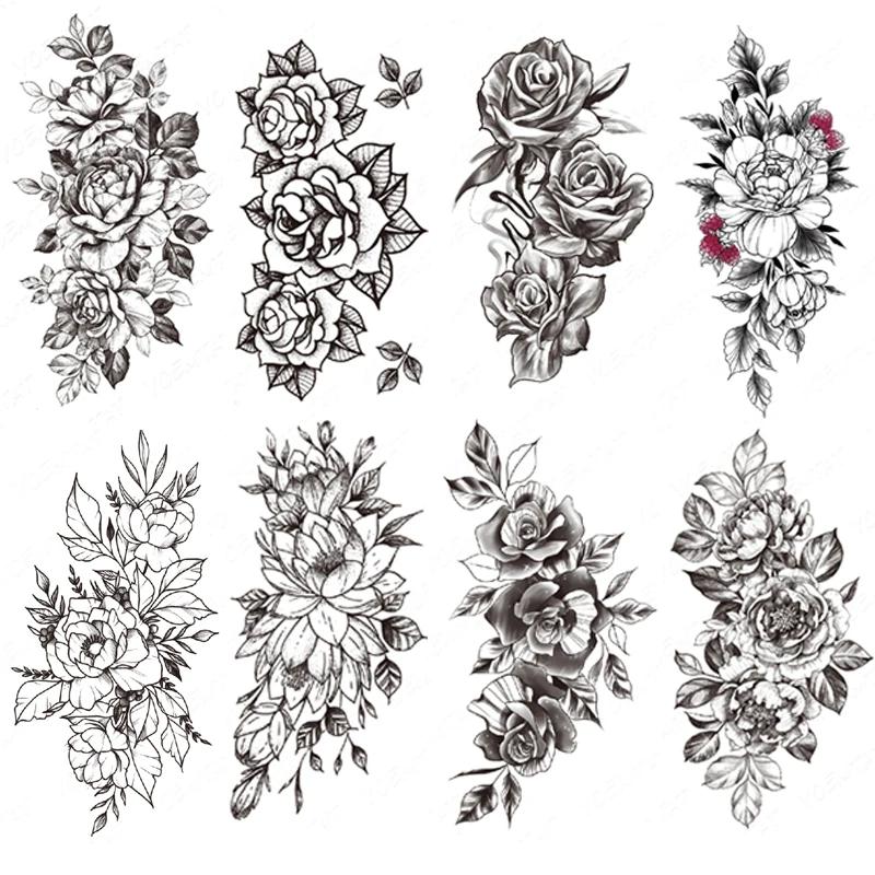 

Flower Blooming Waterproof Temporary tatooo Sticker Peony Orchid Lily Rose Beauty Arm tatoo Body Art Fake tatooo Black Man Women