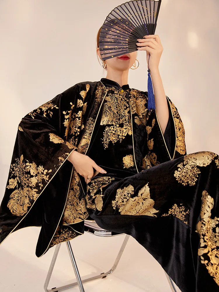 

Новый кардиган-кимоно в китайском стиле, осенне-зимнее роскошное бархатное пальто-ципао с бронзовым эффектом, элегантная куртка-хаори, юката, топ