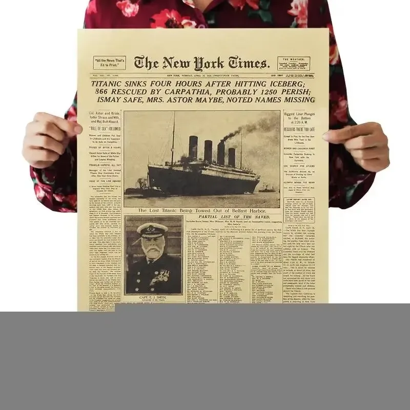 Affiche classique du New York Times, histoire du Titanic, naufrage, vieux journal, papier kraft, 1 pièce