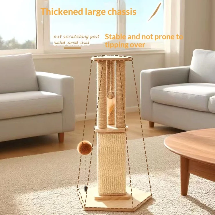 Rascador vertical de sisal para gatos con árbol y juguete varita - imagen 4