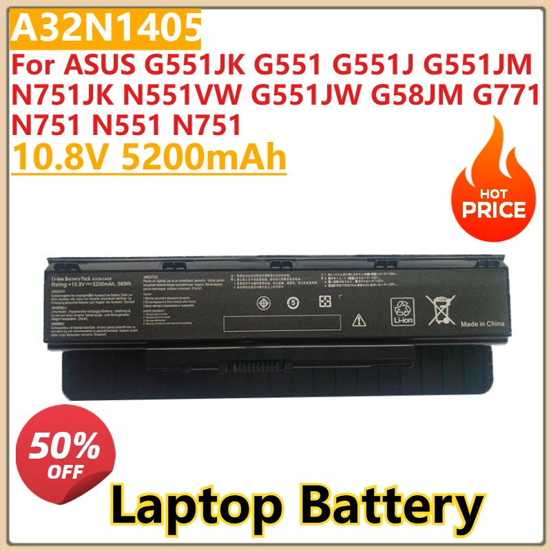 

New 10.8V 5200mAh Laptop Battery A32LI9H A32N1405 A32N14O5 For ASUS G551JK G551 G551J G551JM N751JK N551VW G551JW N751 N551 N751