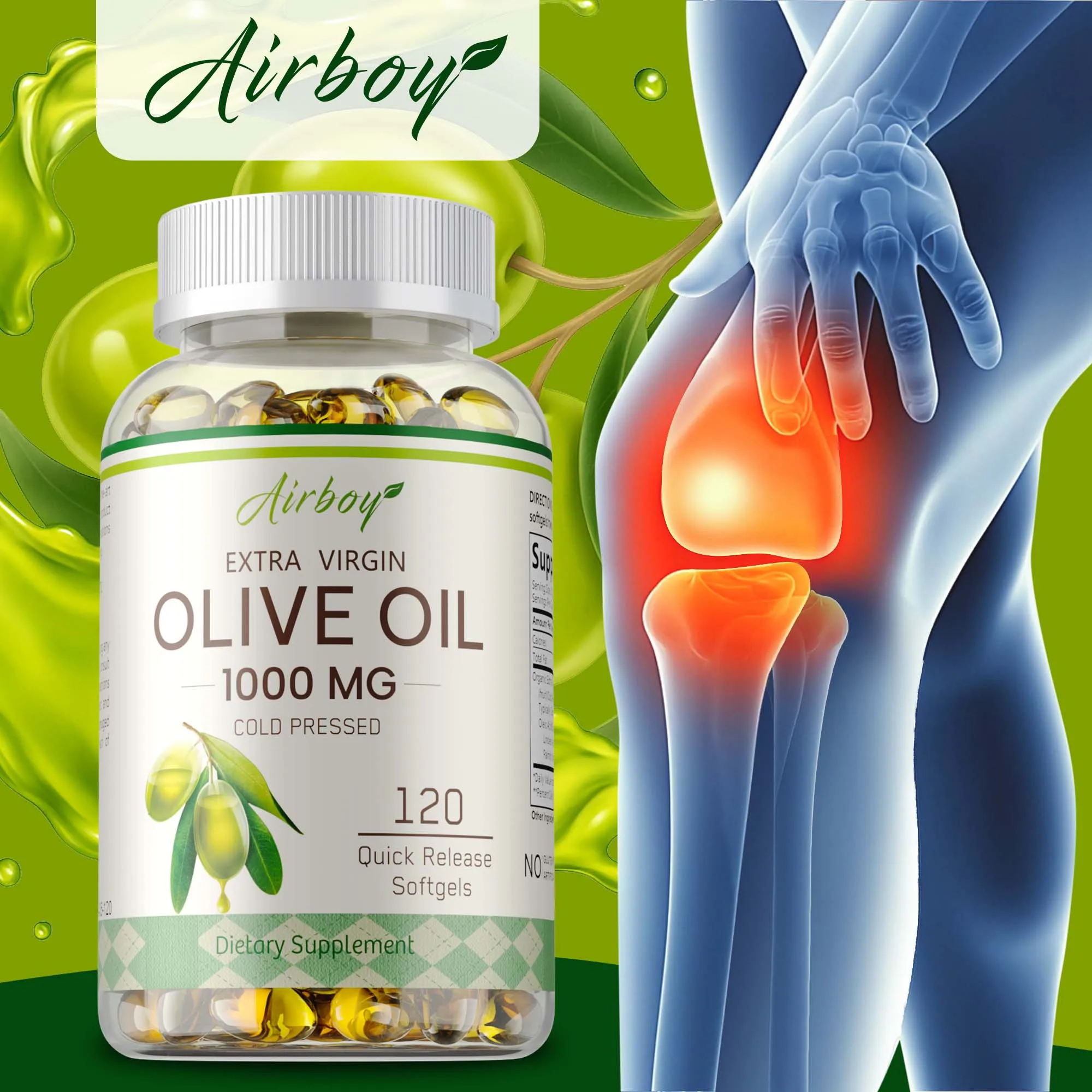 

Olive Oil Capsules 1000mg - Antioxidant, Promotes Skin & Hair Health, Supports Respiratory, Digestion and Brain Function