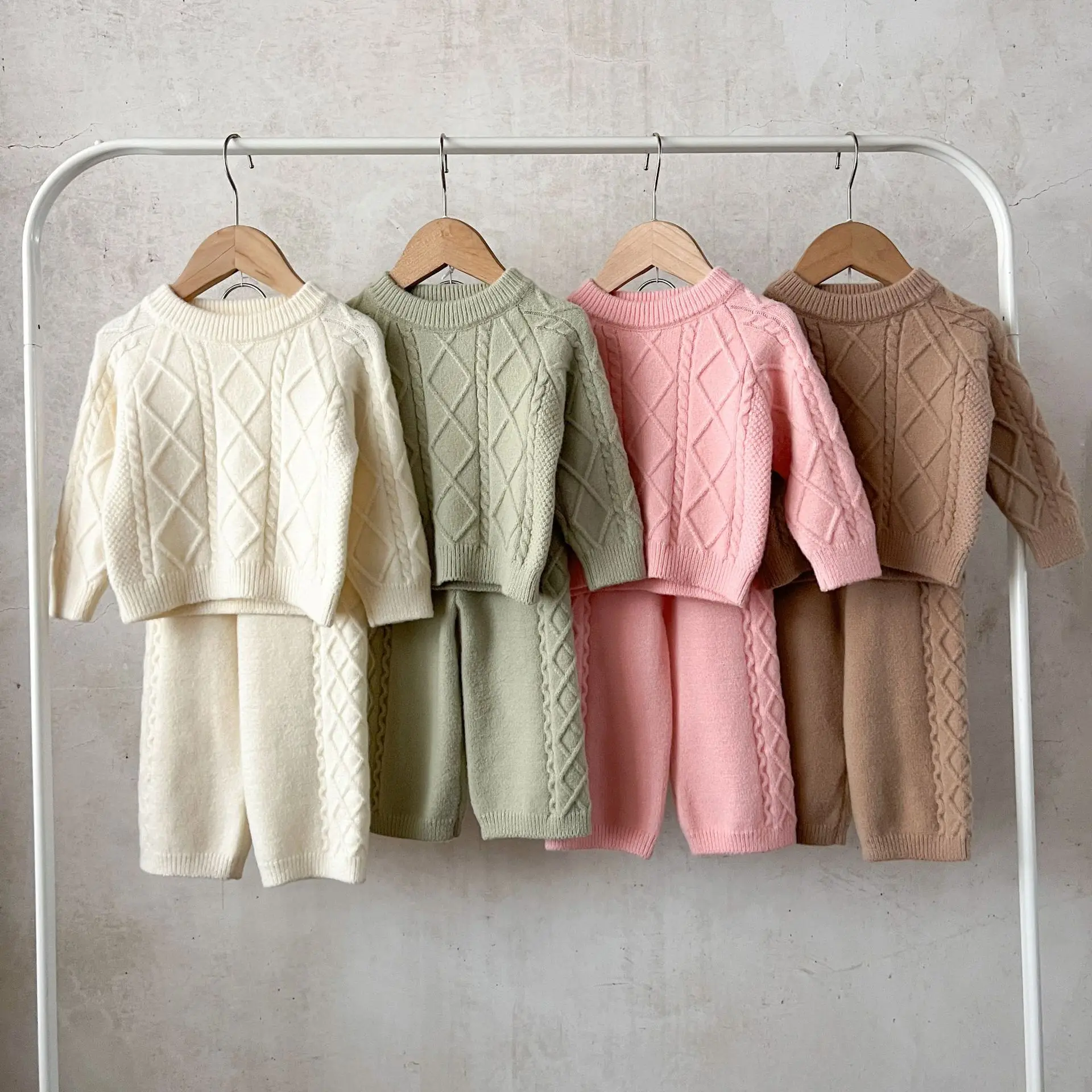 

2025 Autumn New Children Knit Clothes Set Girls Solid Loose Sweater + Pants 2pcs Suit Fashion Baby Knitted Outfits Kids Clothes