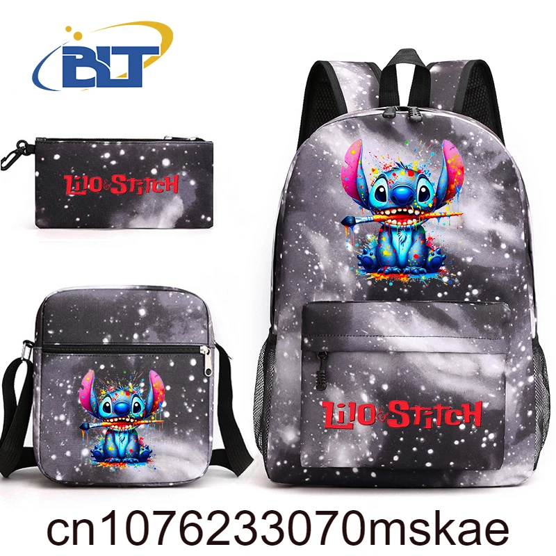 spray paint stitch printed kids school bag set student backpack shoulder bag pencil case 3-piece set for boys and girls