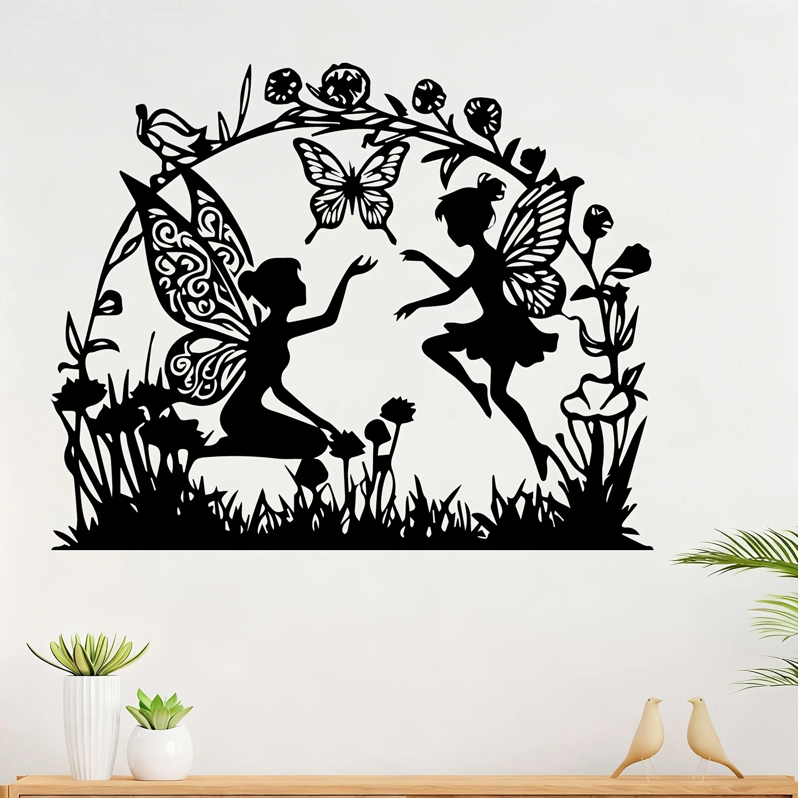 1pc Fairy Butterfly Metal Wall Art - Rustproof Iron Fairy with Butterfly Wings, Magical Garden Patio Decor, Enchanted Fairy Tale