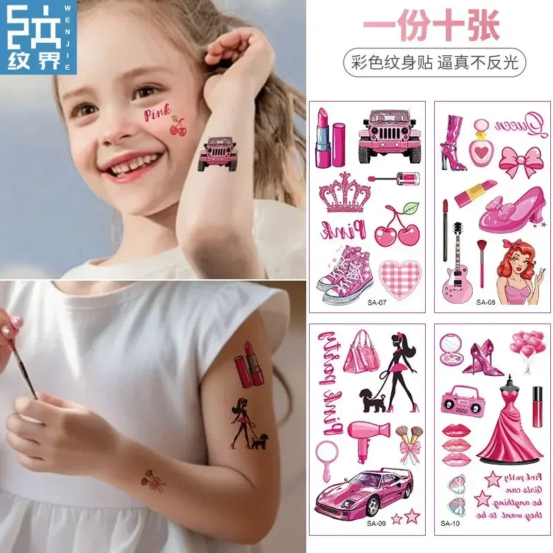 Kawaii Barbies Tattoo Stickers Cute Cartoon Pink Princess Birthday Party Supplies Accessory for Kids Christmas Toys Gift