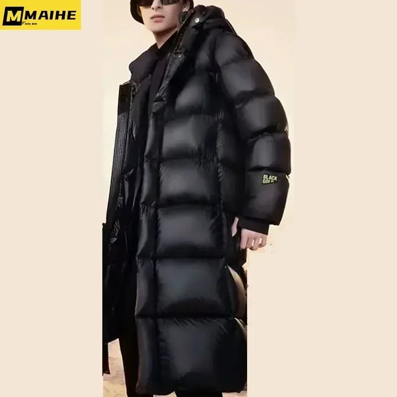 White Duck Plush Thicken Down Coats Men 2024 Winter Black Long Hooded Casual Outerwear Fashion Cardigan Warm Male Jacket