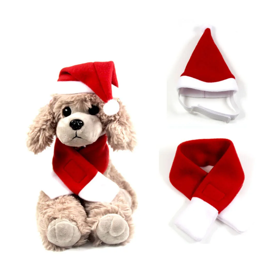 

Christmas Pet Clothing Set Warm Hat Scarf for Cats Dogs Holiday Party Outfit Costume Winter Apparel Photography