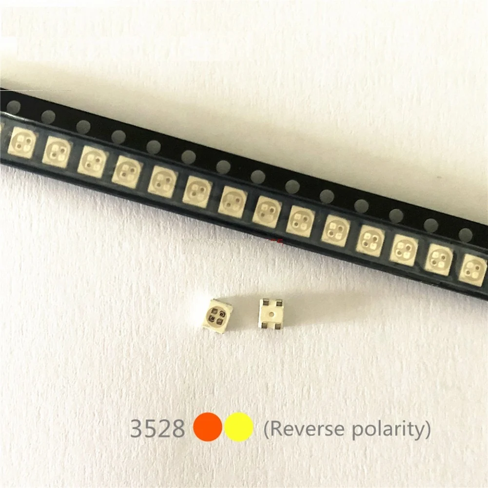 3528 앰버 및 옐로우 PLCC-4 리버스 폴, 2 색 SMD LED 램프 라이트 비즈, LAYT67B, 617Nm + 587Nm , 50MA 2V 0.1W, 100 개