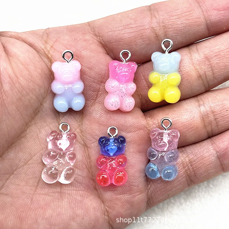 DW82 10Pcs Dual Color Resin Bear Shaped Pendant, Suitable for DIY Bracelets, Necklaces, Earrings, Keychains, Jewelry Making view 5