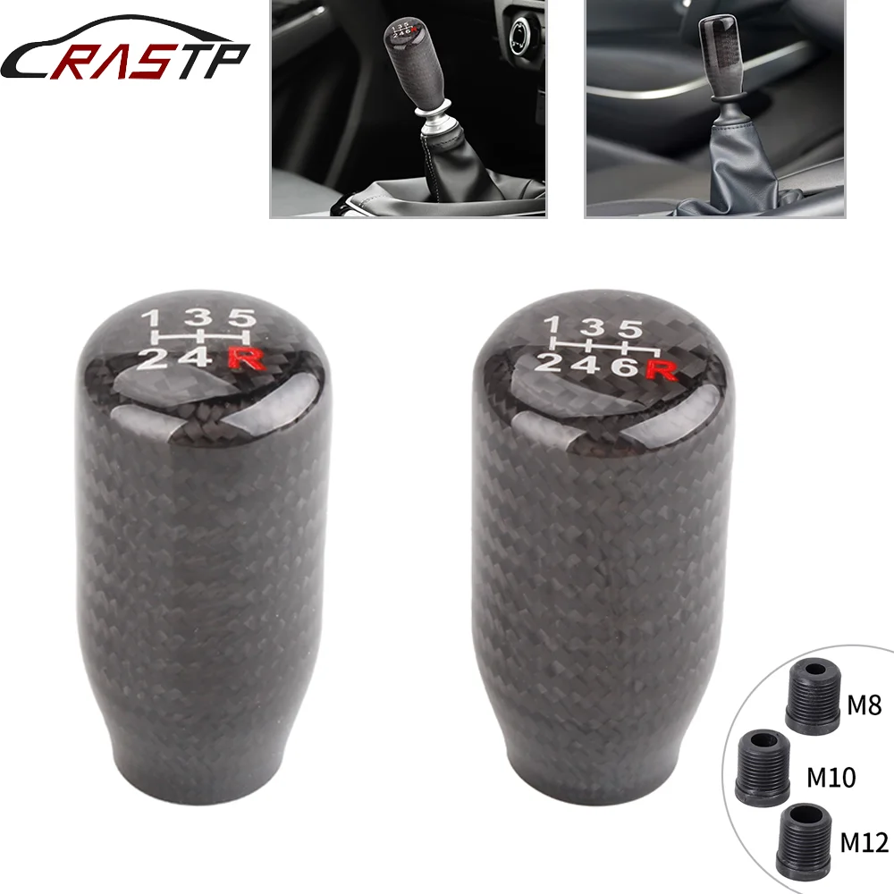 RASTP-New 5/6 Speed Racing Car Modification Carbon Fiber Gear Shift Knob Aluminum Head Wave-Shaped Club Head Car Styling SFN125