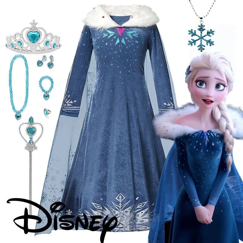 

Winter Princess Disney Elsa Costume for Girl Snow Queen Frozen Cosplay Outfit Dress Up Carnival Halloween Birthday Party Outfit