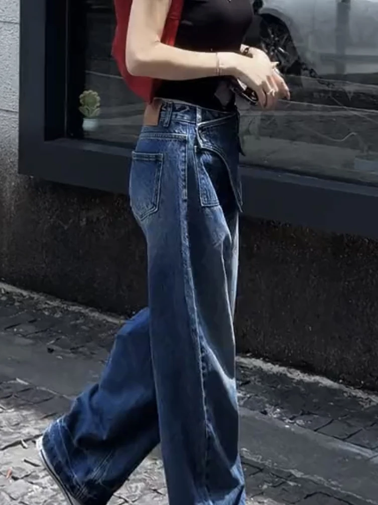 High Waist Wide Leg Denim Jeans Women's plus Size Loose Pants American High Street Retro Straight Long Trousers