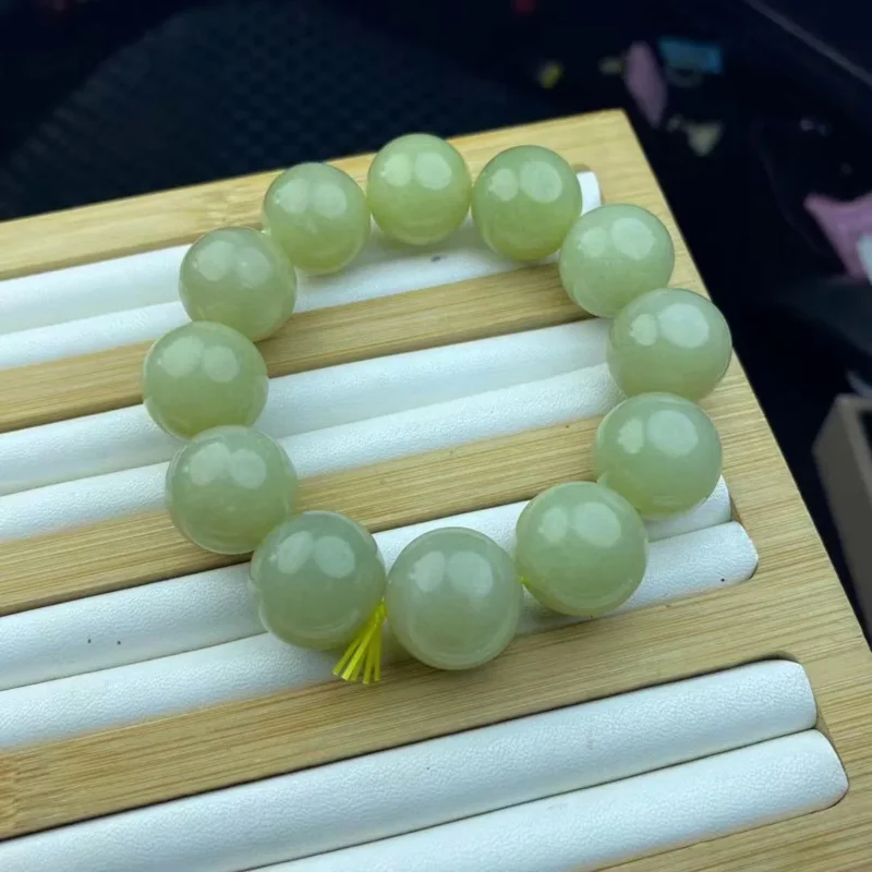 

Natural 100% real yellow hetian jade Carving round beads bracelets for couples woman men Gift with jade bracelet