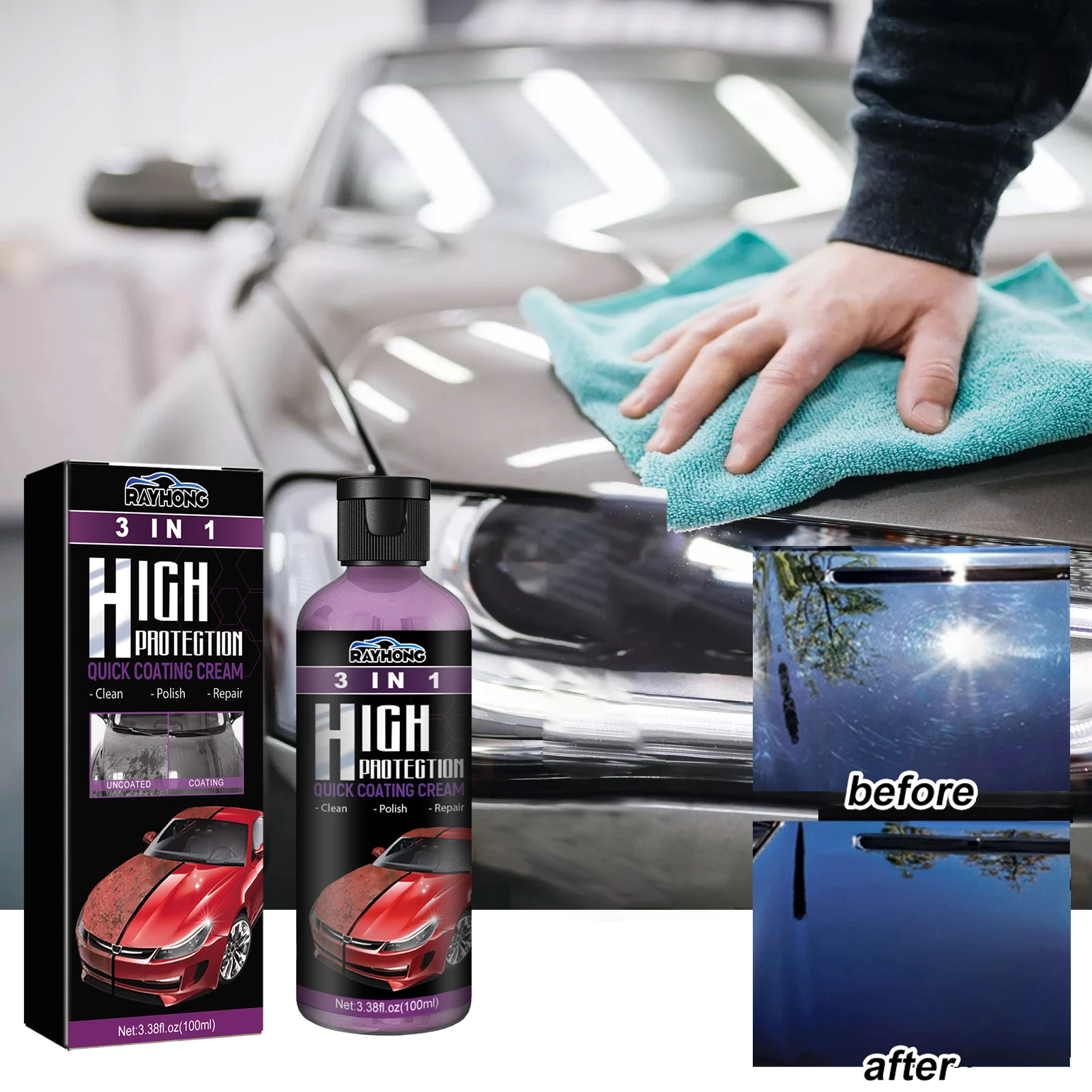 

3 в 1 Спрей для автомобильного керамического покрытия 100 мл Автоматическое нанокерамическое покрытие Полировка Распылительный воск Высокая защита Автомобильная краска Ремонт царапин