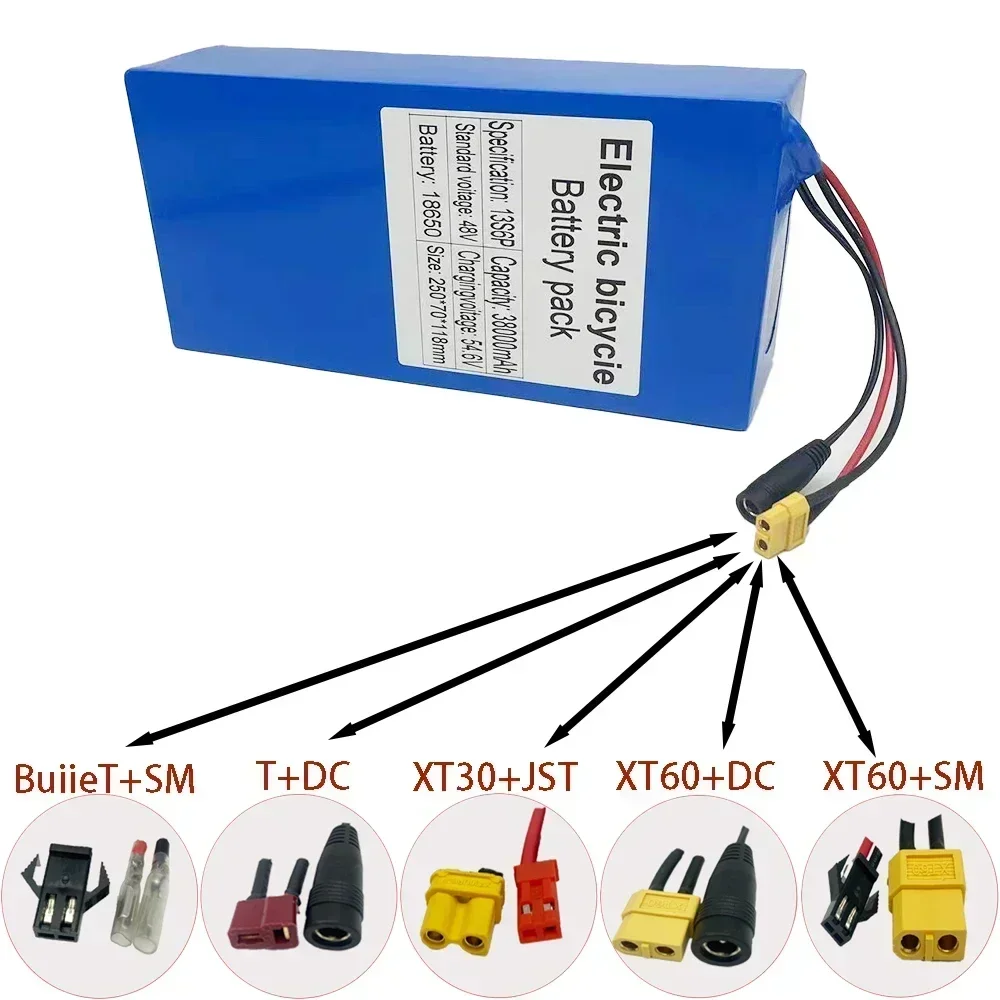 Lithium ion battery 13S6P 48V 38000 mAh, suitable for 54.6V BMS electric bicycles and scooters