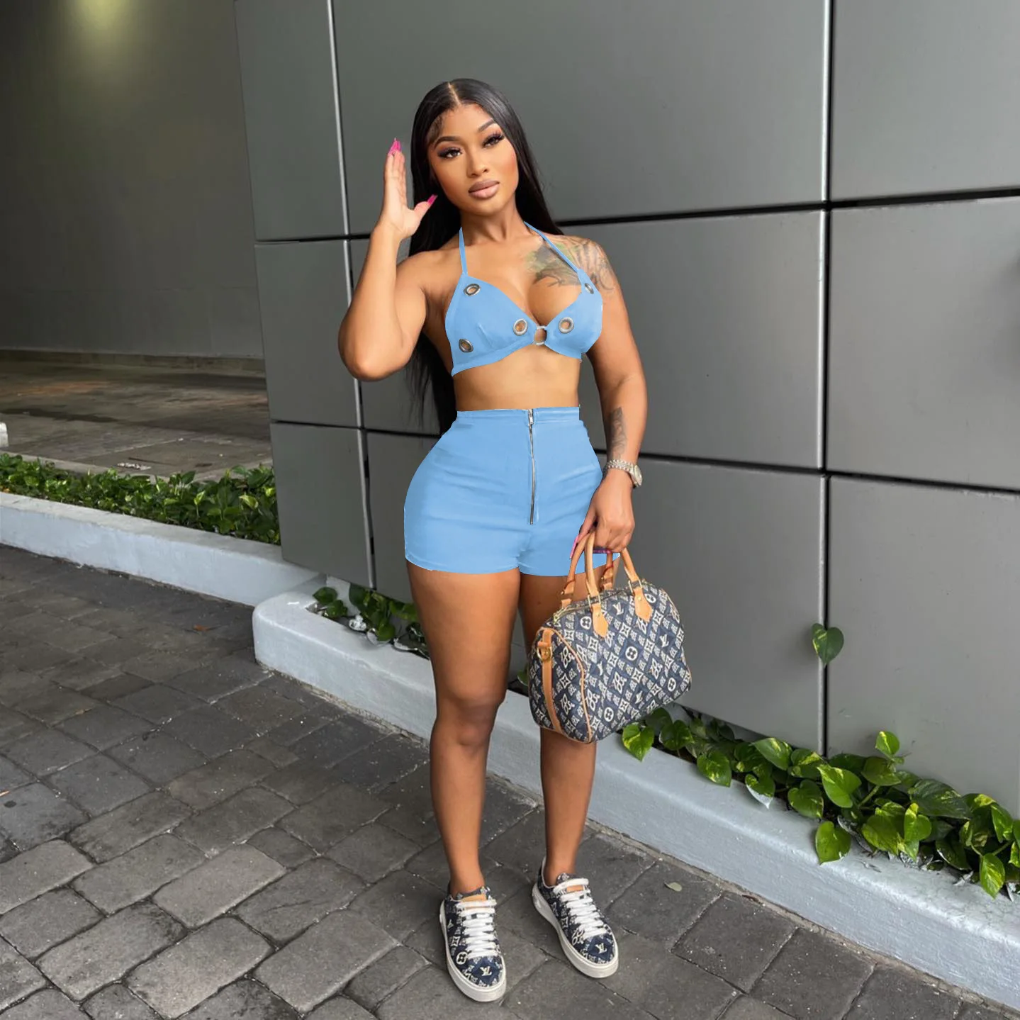 Crop Bikini Top 2 Piece Short Pant Set Outfits Tracksuit 2023 Women Clothes Summer Sexy Y2K Streetwear Two Piece Biker Short Set