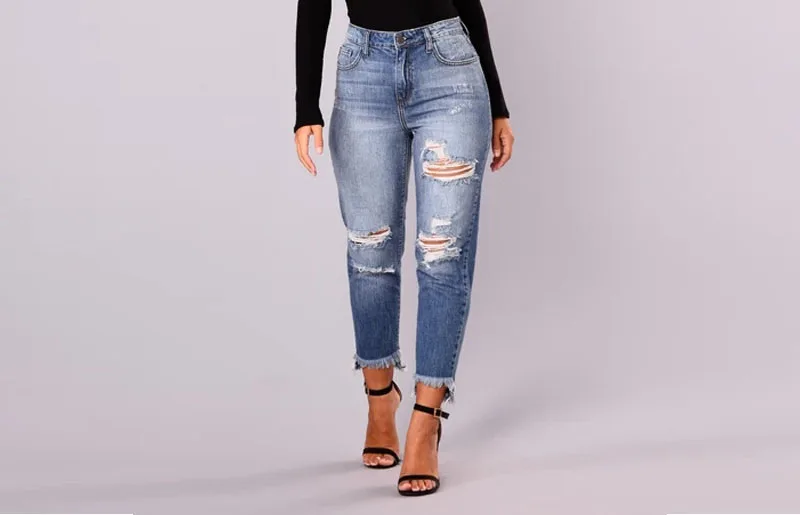 Jeans Voor Vrouwen Zomer Gat Kwastje Strakke Elastische Hoge Taille Dunne Denim Broek