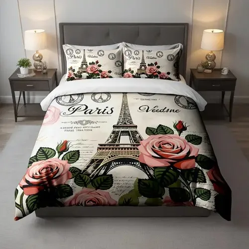 Eiffel Tower Duvet Cover Eiffel Tower Background Theme Duvet Cover Suitable for Children Kids and Adults Soft and Breathable