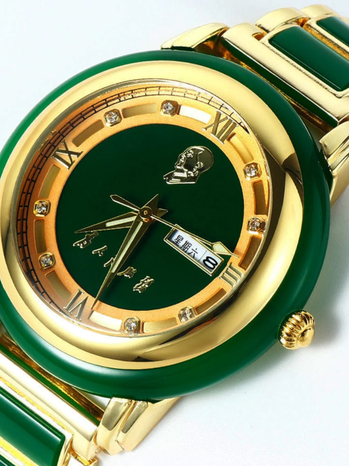 

Ветеранские домашние жадеитовые нефритовые автоматические механические часы с календарем недели, водонепроницаемые светящиеся услуги для людей, нефрит Хэтянь