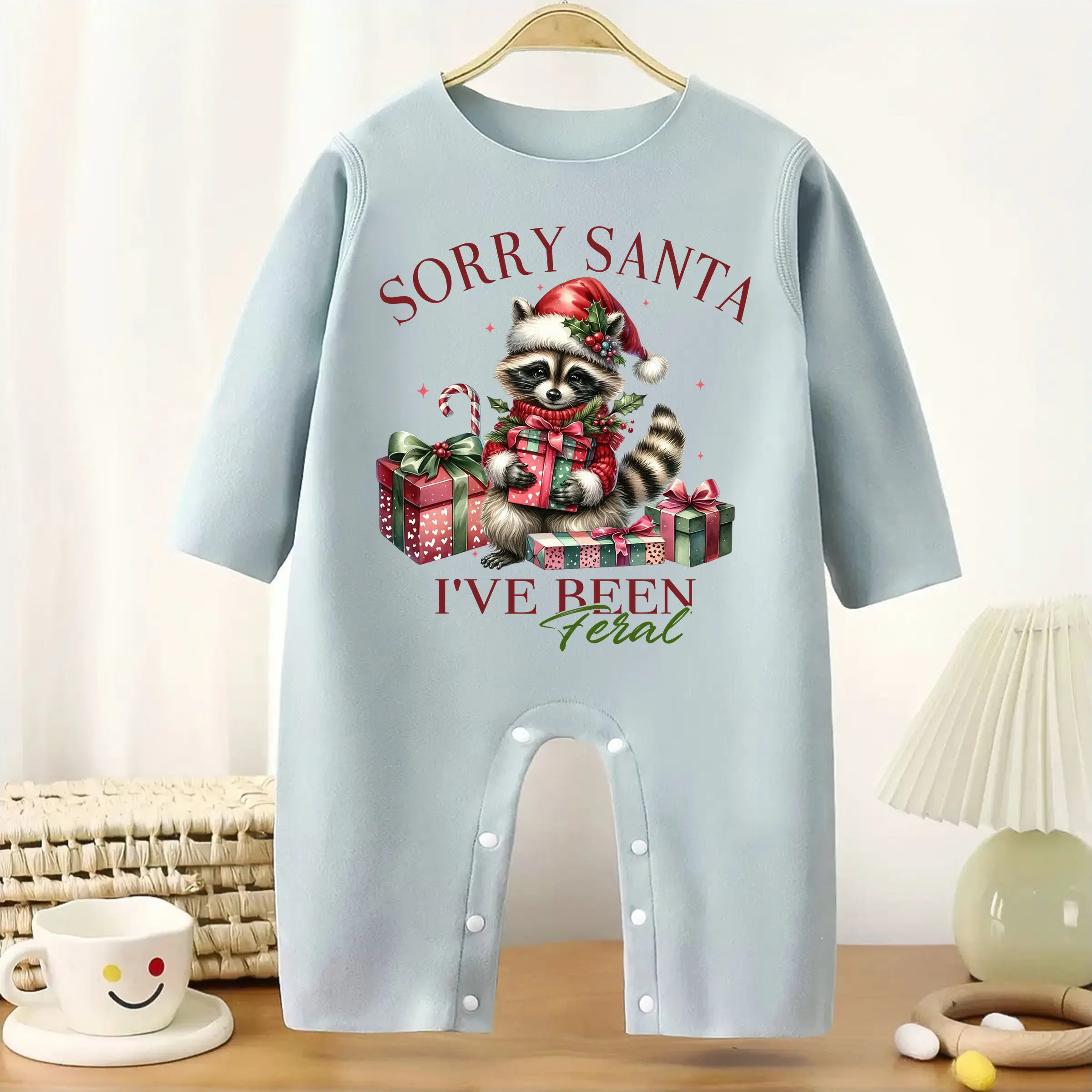 

Merry Christmas MINISO Raccoon Bow Baby Thickened Jumpsuit Infant Longsleeve Creeper Keep Warm for Height 60-90CM Baby Cloth