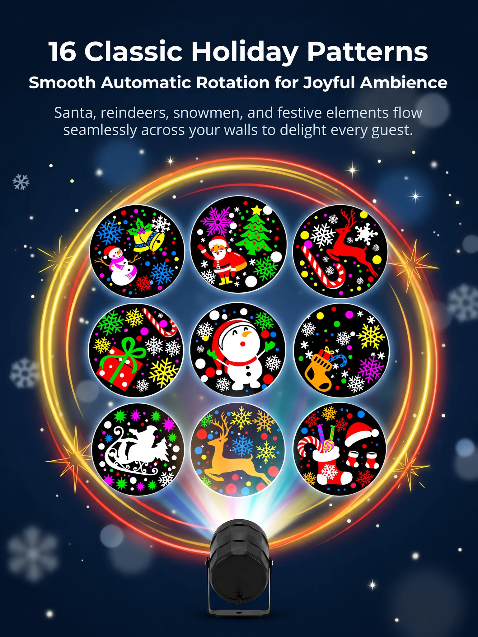 New Christmas Snowflake Light, Home Party Atmosphere Rotating Projection LED, Indoor/Outdoor, Various Patterns Holiday Decoratio