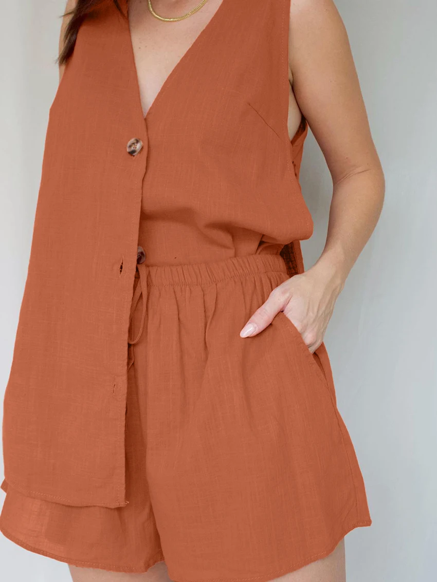 Marthaqiqi Summer Women'S Nightwear Set Tank Tops Pajamas Sexy V-Neck Sleepwear Sleeveless Nightgowns Shorts Cotton Nightie Suit