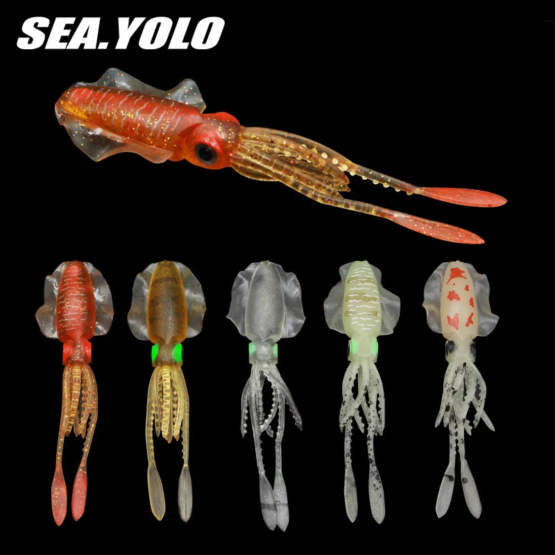 

SeaYolo Soft Squid Lure Luminous/UV Squid Jig Fishing Lures For Sea Fishing Wobbler Bait 6.5/9.5/12/15cm Wobbler Bait