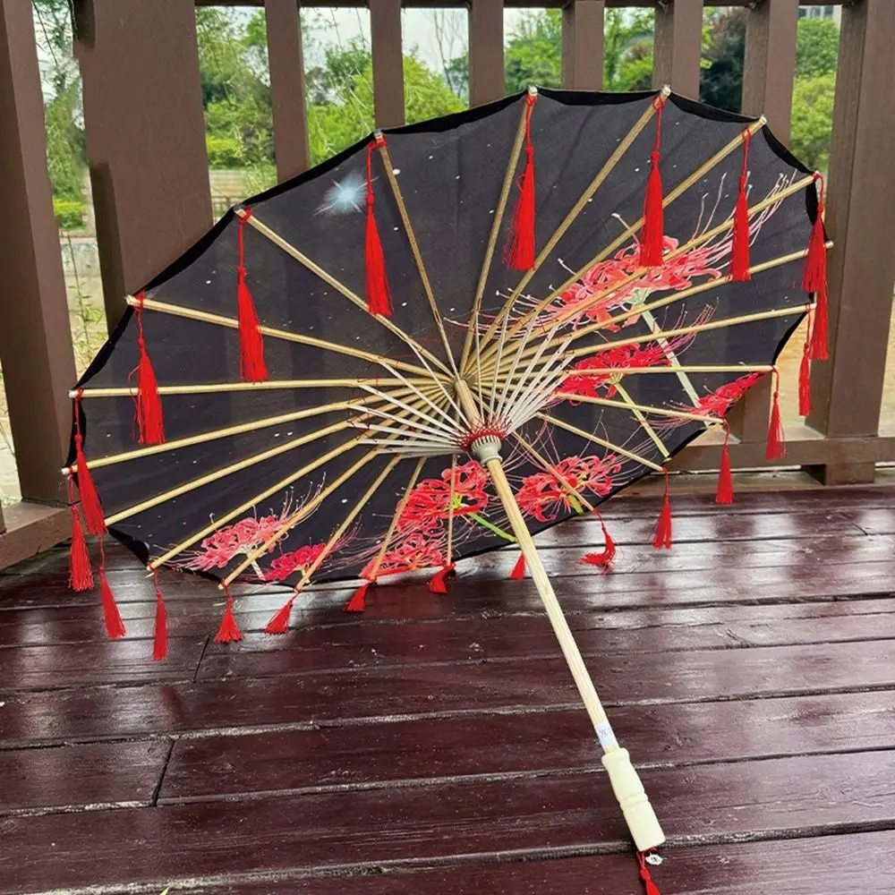

70cm Silk Fabric Tassel Umbrella Handheld Rainproof Classical Oil Paper Umbrella Windproof Chinese Style Ancient Dance Umbrella