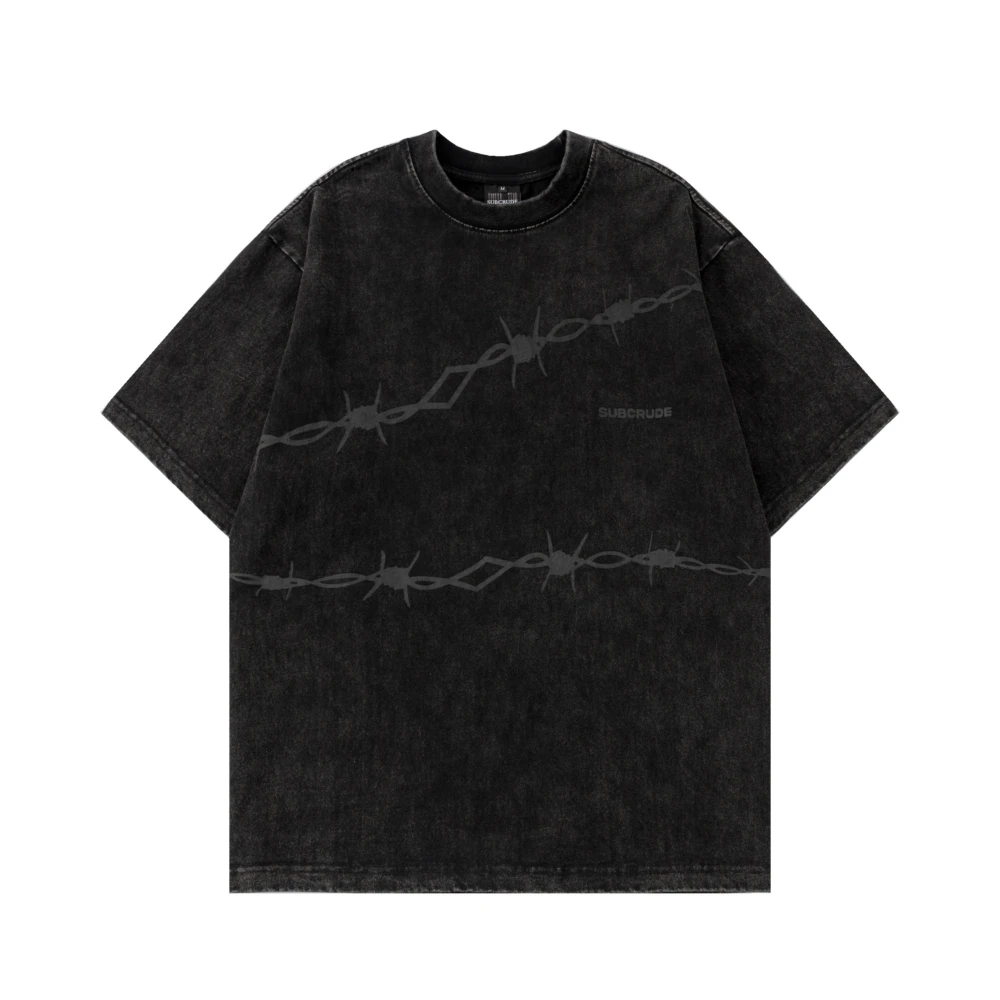 

Gothic Vintage 250g Double Yarn Washed Cotton Short Sleeve T-shirts Hip Hop Thorns Print T Shirts Streetwear Casual Tops Tees