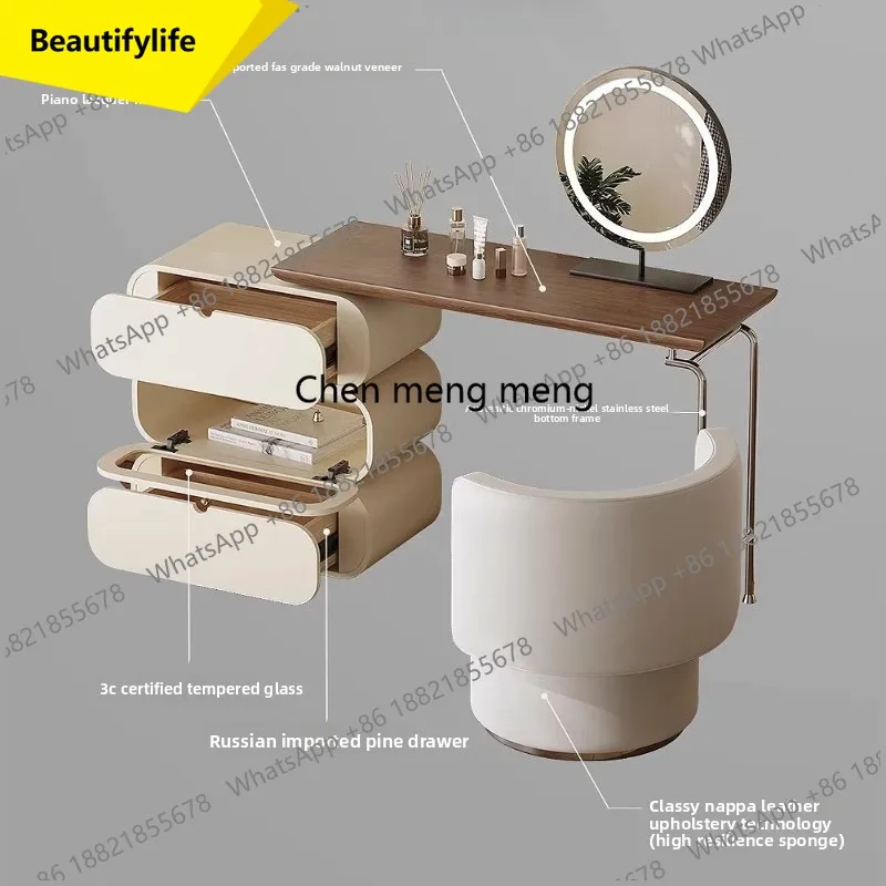 

a38 solid wood cream style Makeup vanity Multi functional bedroom Dressing table with mirror chest of drawers Designer Furniture