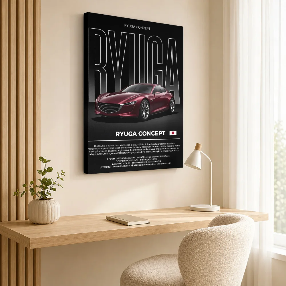 Japanese Ryuga Concept Car Canvas Poster Personalized Photo Bold Typographic Composition Wall Art For Lounge Motoring Fan Gift