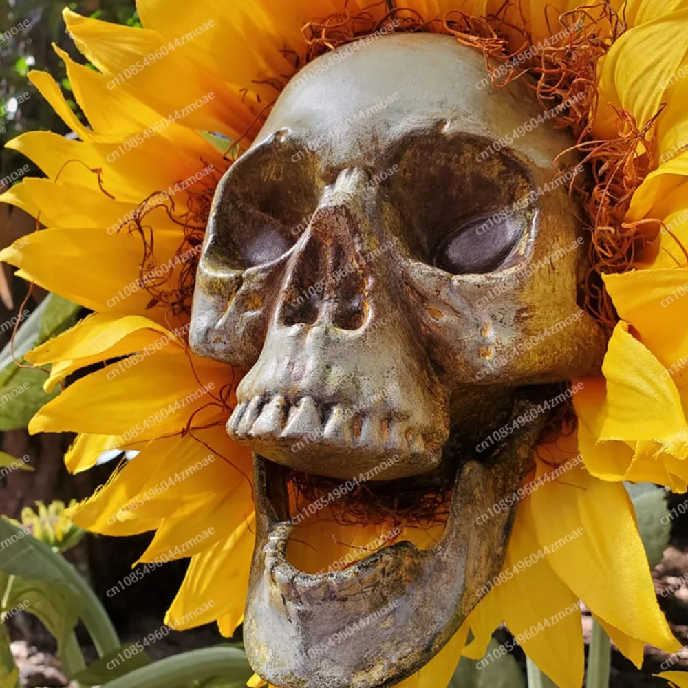 Halloween Horror Ornament Skull Sunflower Atmosphere Decoration Haunted House Amusement Scene Arrangement Props SimulationFlower