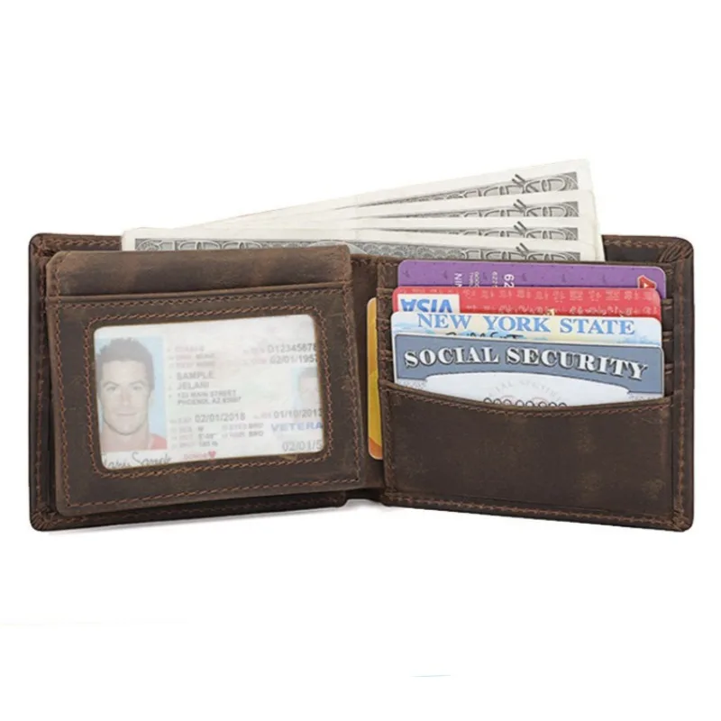 

Genuine Leather Wallet Crazy Horse Leather RFID Protection Horizontal Multi-card Wallets
