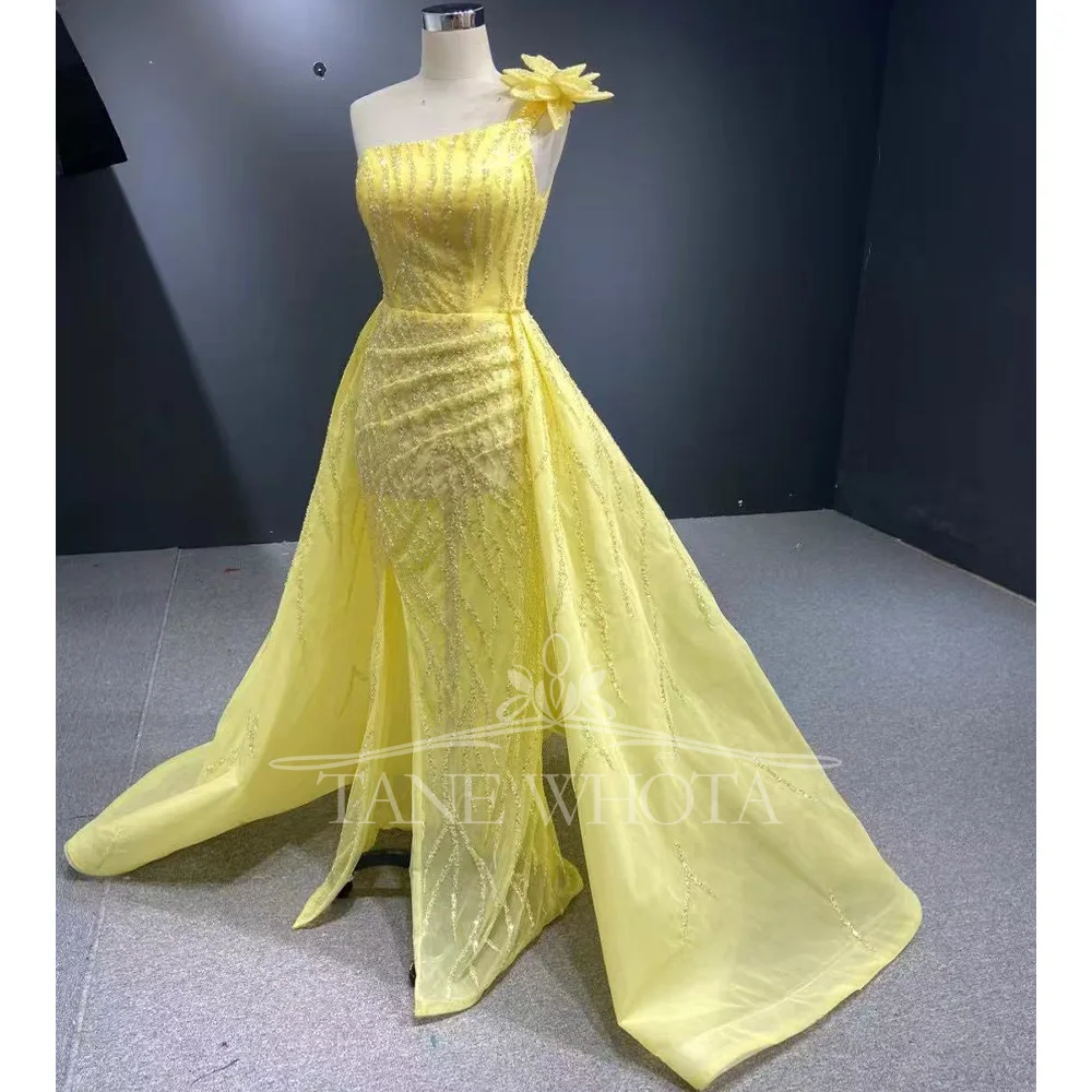 Vestido de noche rojo con un solo hombro, espalda con cordones y tren desmontable, vaina de lentejuelas, vestido de noche lujoso personalizable para mujer