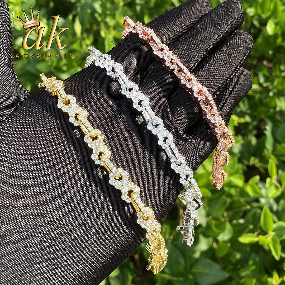 

Браслет Aokaishen Iced Out Infinity Link для мужчин, 5А, кубический цирконий, зубец, ювелирные изделия в стиле хип-хоп