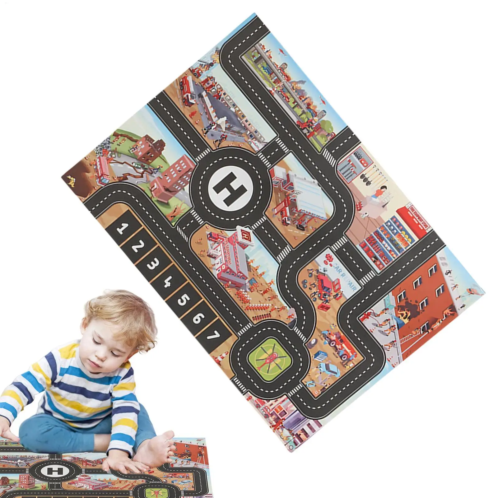 

33x22" City Road Rug For Kids, Non-Slip Toy C ar Play Mat W/Traffic Map, Educational Floor Carpet For Playroom Bedroom Boys Gift