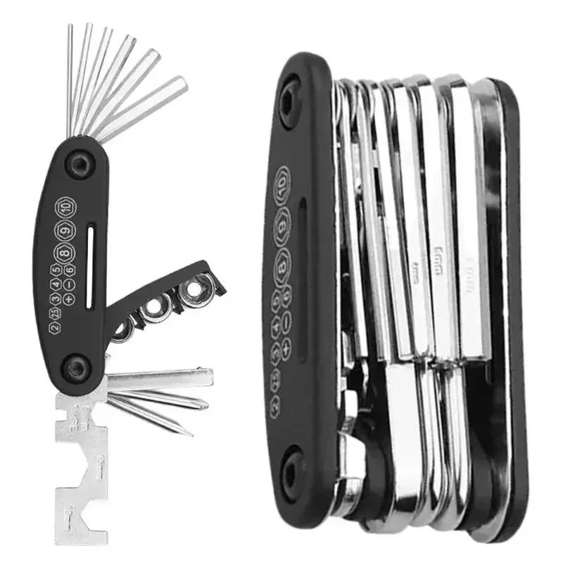 16 In 1 Multi-Function Bike Tool Kit - Portable Foldable Bike Multitool Cycling Tool Kit With Allen Wrench,Tire Levers