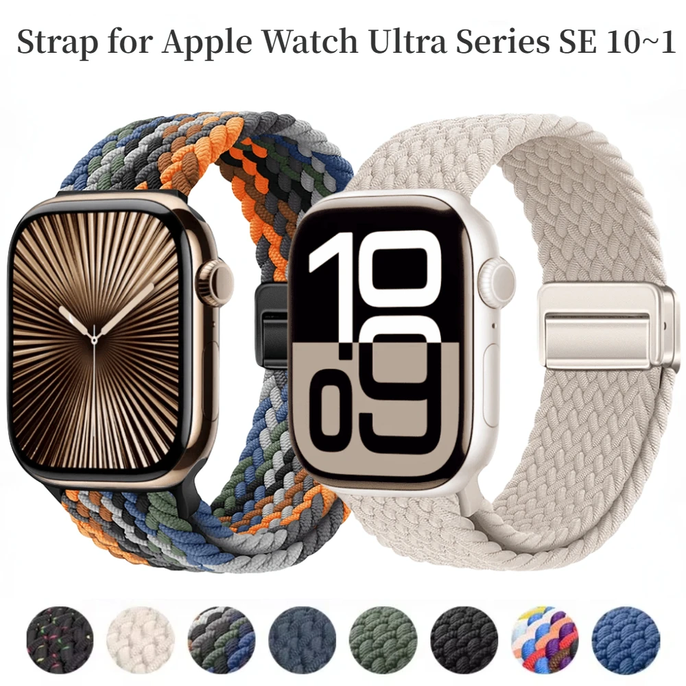 Nylon Strap for Apple Watch Ultra 2 49mm 10 46mm 42mm 9 8 7 45mm 41mm Magnetic Bracelet iWatch Series 6 5 4 3 SE 44mm 40mm Band