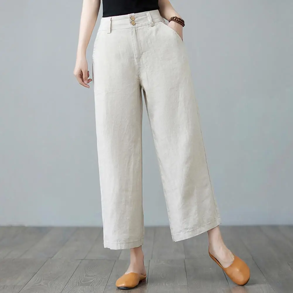 Soft Touch Women Trousers Stylish Women's High Waist Wide Leg Pants with Pockets for Daily Wear Elastic Waistband Button Zipper