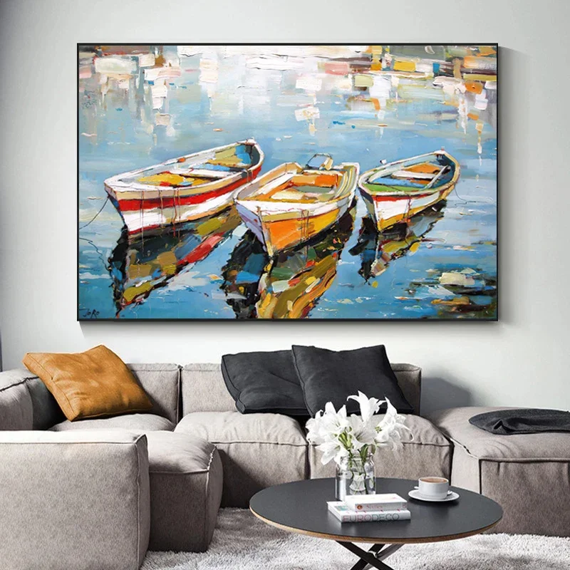 Boats Oil Canvas Painting  Sea Landscape Abstract Wall Art Prints  Posters for Living Room Home Decor  No Frame