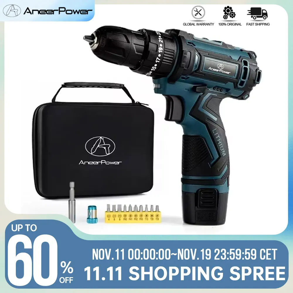 12V Lithium Battery Screwdriver Charging Hand Drill 3 Functions Cordless Impact Drill Waterproof Comfortable Soft Rubber Handle