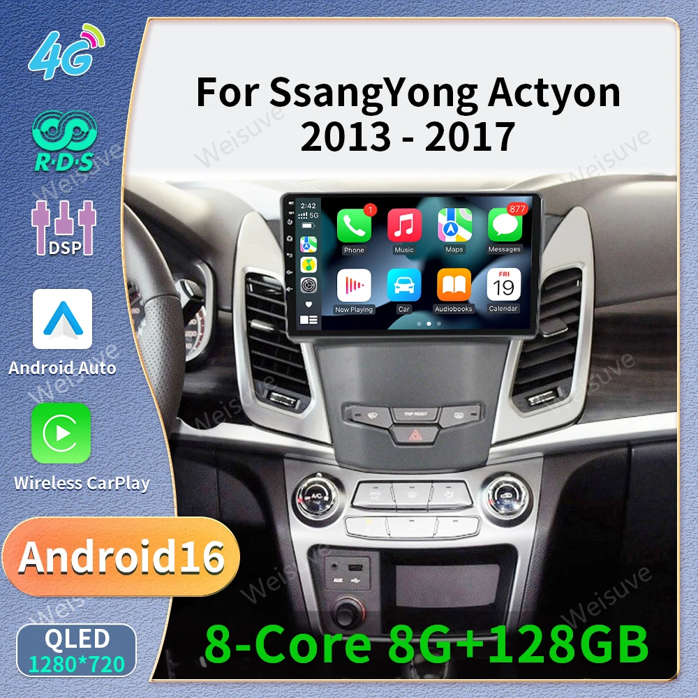 8Core 5G 2din Android 16 Auto Stereo Car Radio Multimedia For SsangYong Korando 3 Actyon 2 2013-2017 GPS Carplay