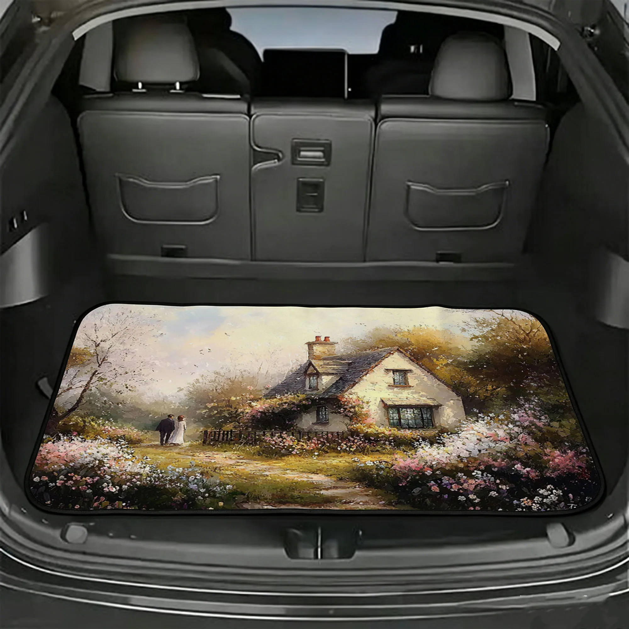 1pc Car Trunk Mat, 2D Flat, Huabsad Vintage Car Trunk Mat,, For Sedans, Trucks, And SUVs, All-Season, 2D Flat Print, Keeps Inter