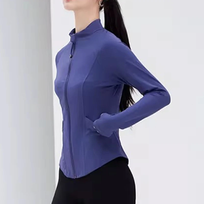 سترة تنحيف نسائية بقصة ضيقة، ياقة واقفة، سحاب، سترة رياضية لليوجا، بلوزة لياقة بدنية دافئة للجري، الخريف، الشتاء