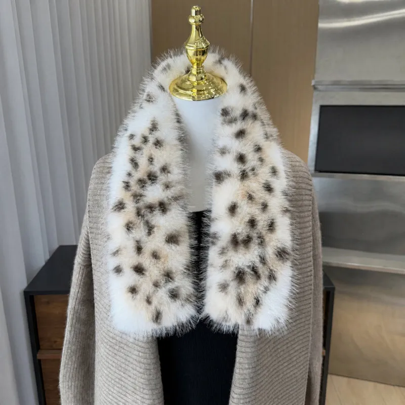 Faux Fur Leopard Dalmatian Print Scarf Fluffy Thick Warm Winter Women Y2K Plush Neck Wrap Shawl Streetwear Outdoor Riding Coat